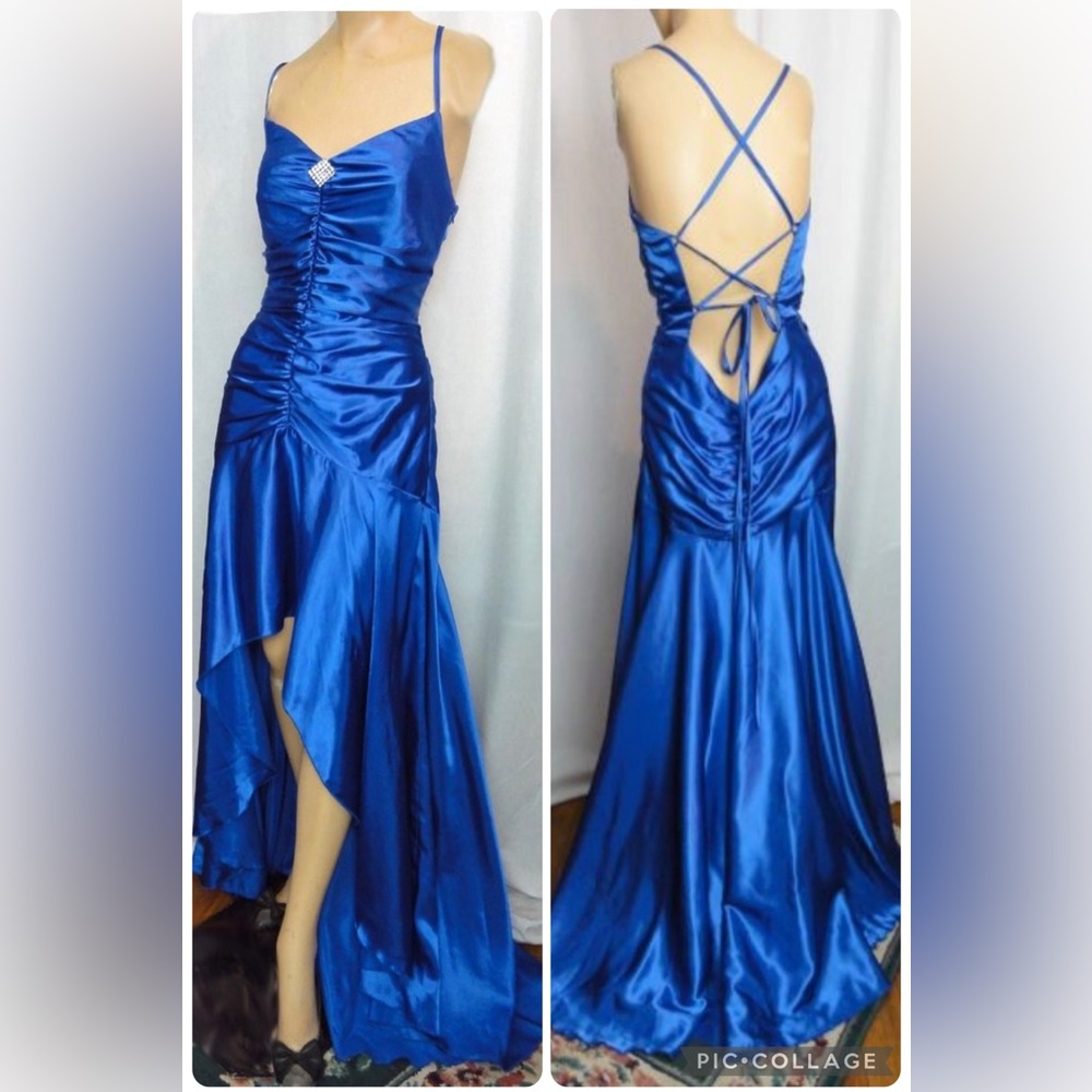 Jessica Mcclintock Gunne Sax Satin Prom Ruched Bodice Handkerchief Hem Y2K Sz 5